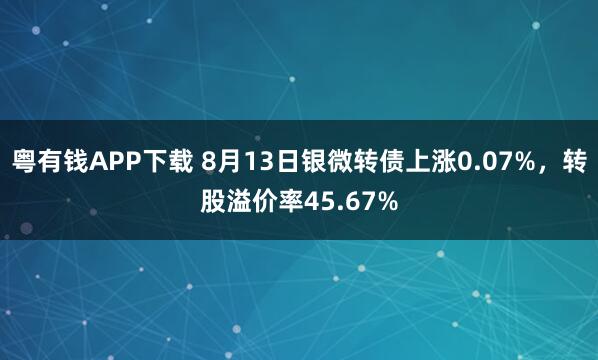 粤有钱APP下载 8月13日银微转债上涨0.07%，转股溢价率45.67%